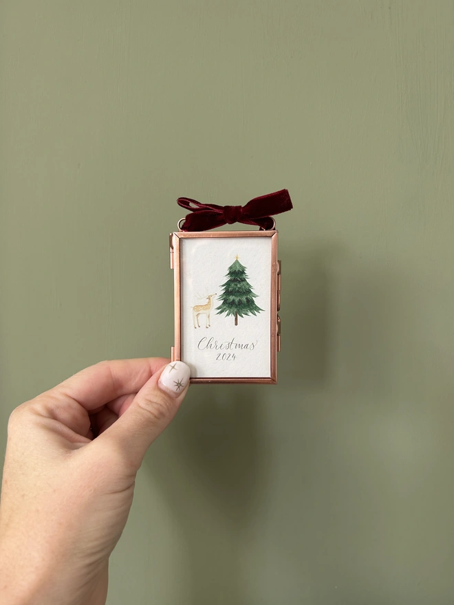 Child's Christmas Tree Decoration with Tree and Deer Illustration