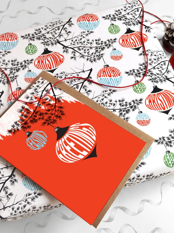 Season's Greetings Christmas Card And Matching Gift Wrap