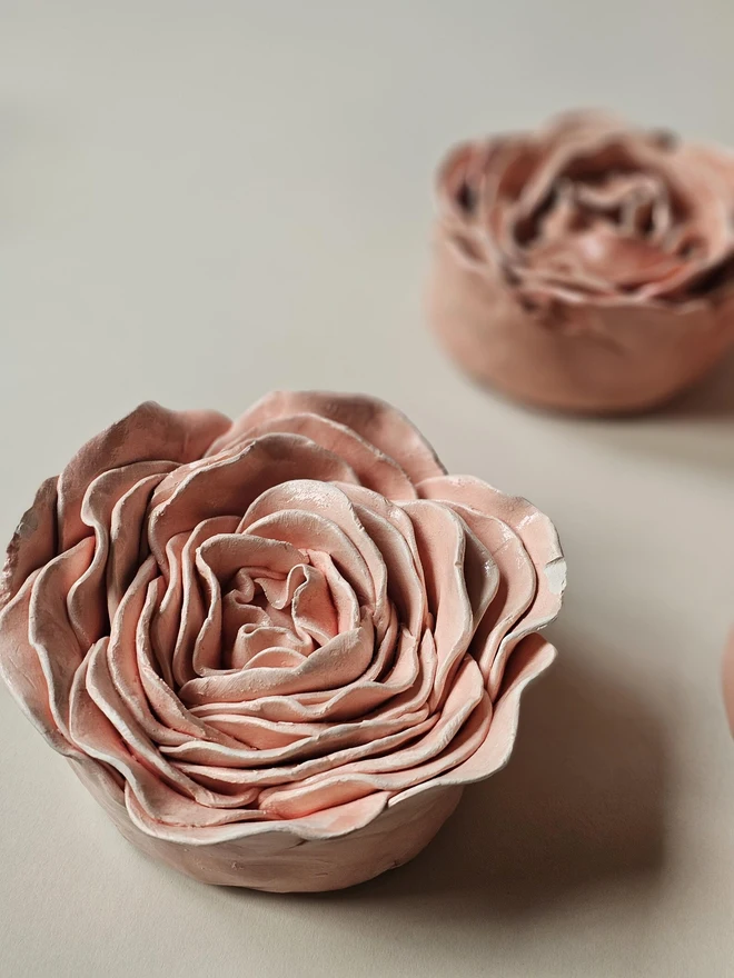 handmade peach pink ceramic flower wall hanging decor sculpture art pottery glazed gift for her forever everlasting rose