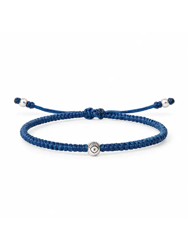 women’s blue cord bracelet sterling silver evil eye charm adjustable handmade London