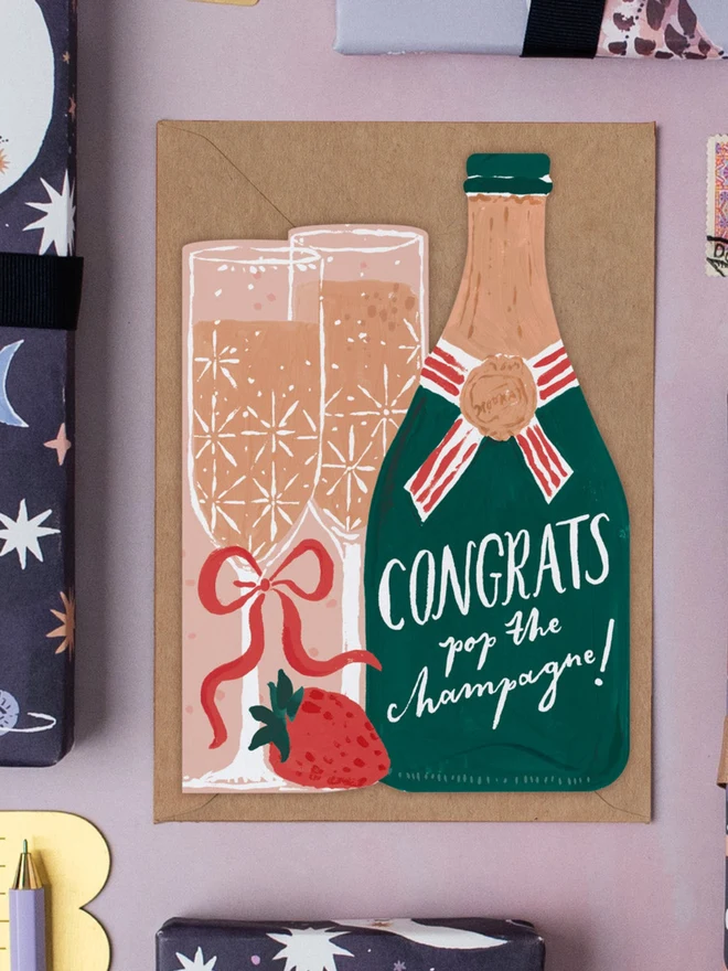 Pop The Champagne Congratulations Card styled with other Sister Paper Co greeting cards