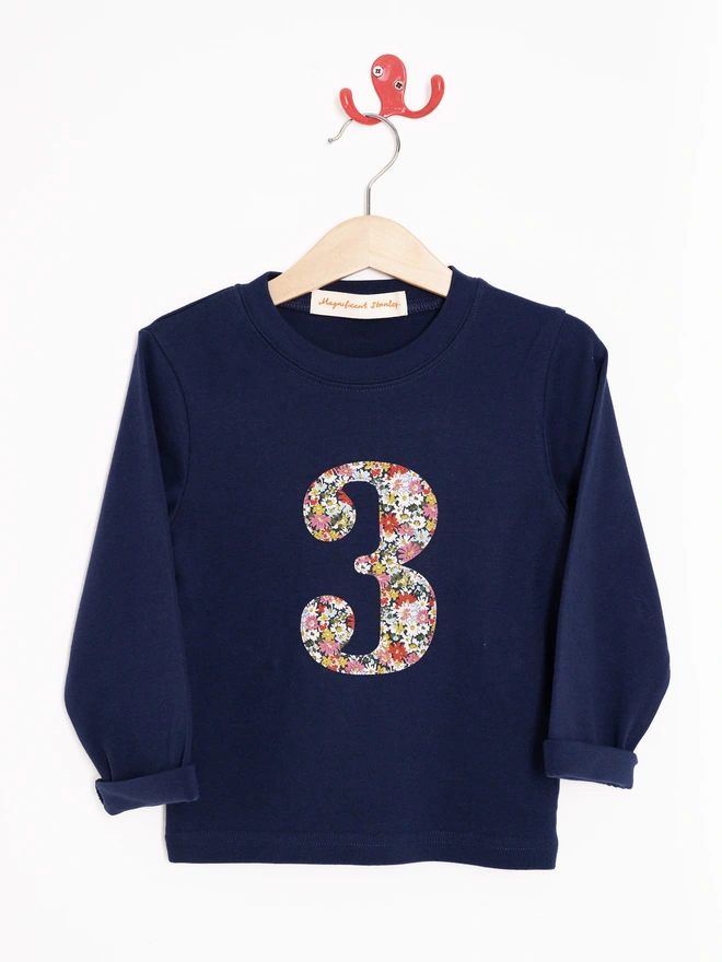 A number 3 navy birthday t-shirt