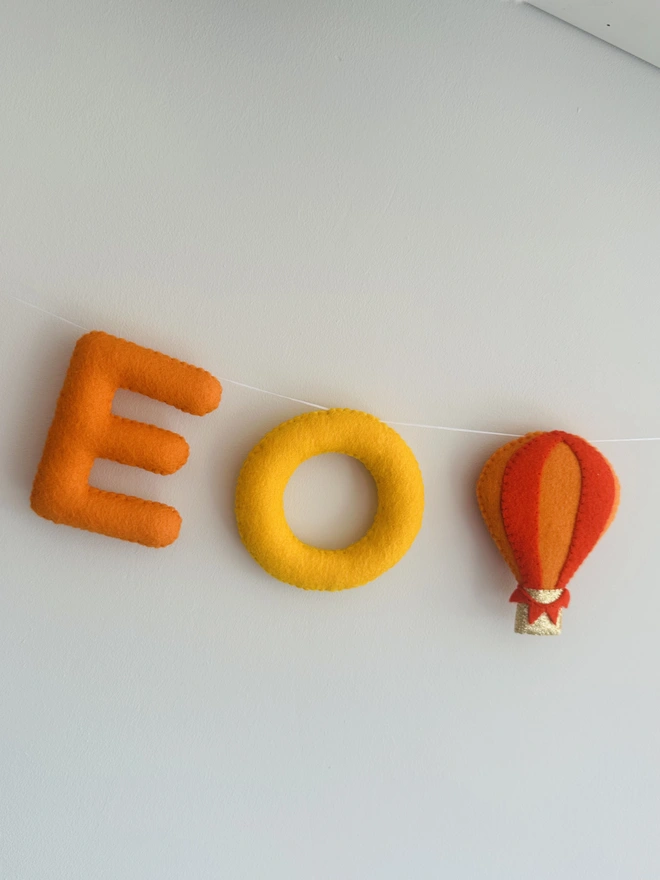 Felt Name Banner, personalised name garland with hot air balloons, personalised gift, felt name banner