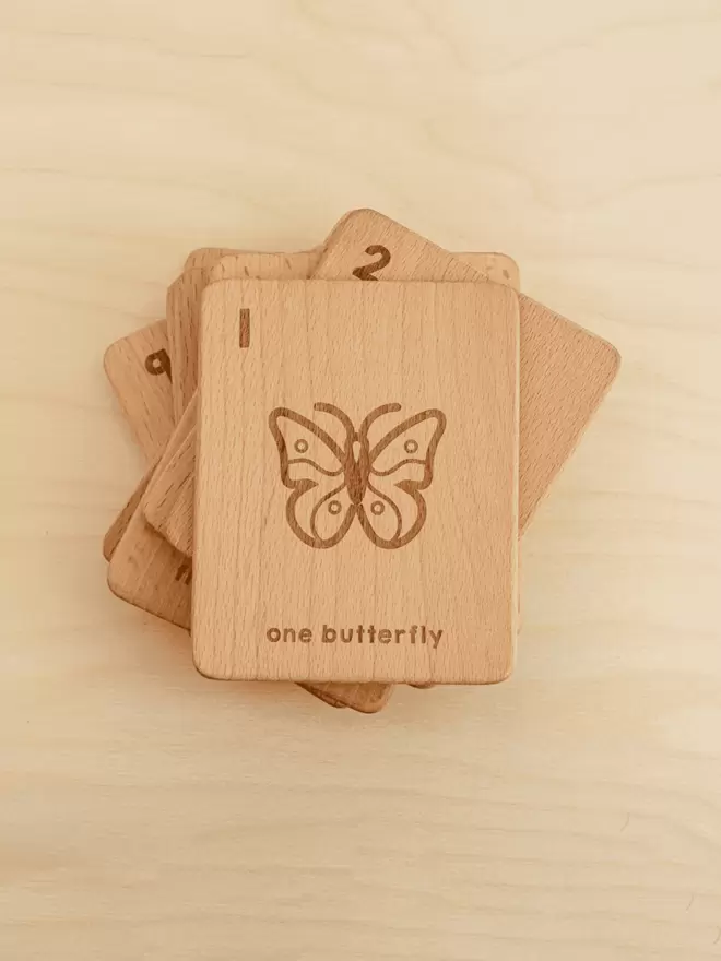 Wooden Nature Flashcards with One Butterfly