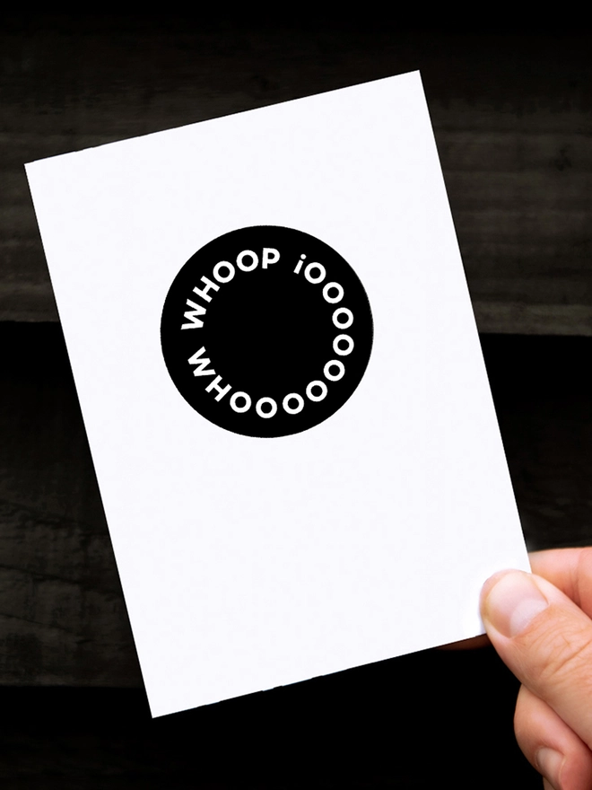 Card holding a Whoop Wooooooo! Card Black and white graphic card