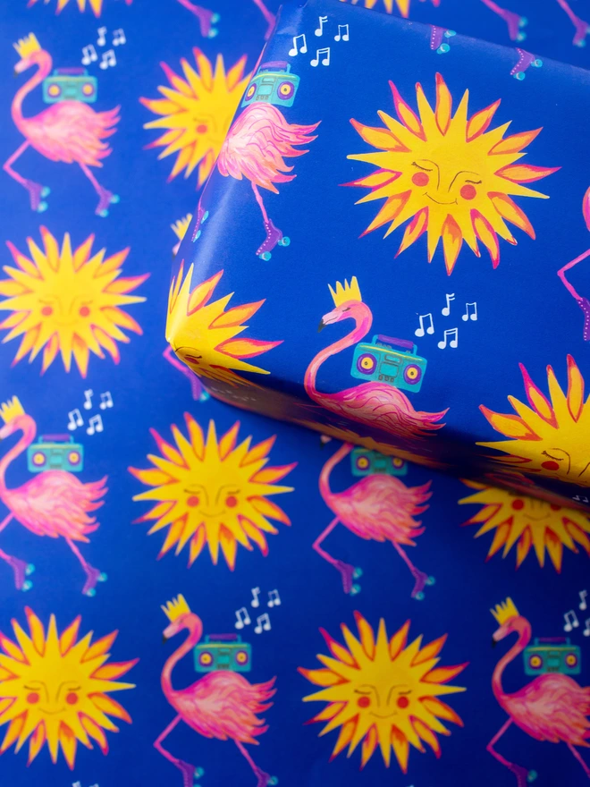 flamingo and sunshine gift wrap 
