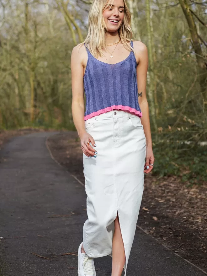 Jodie Knitted Cami Vest - Denim - Full Length