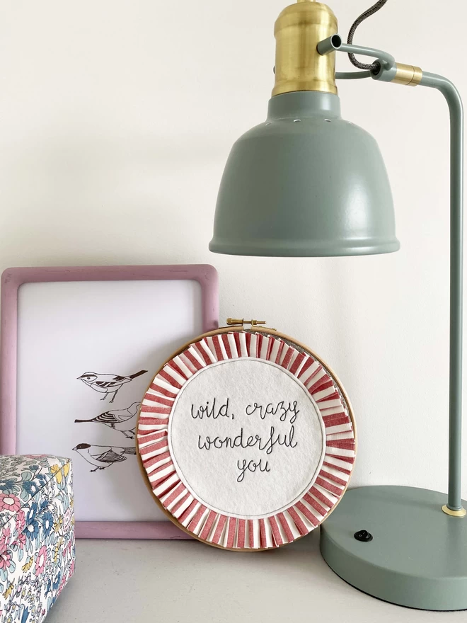 Pleated Personalised Embroidery Hoop with lamp and pictire