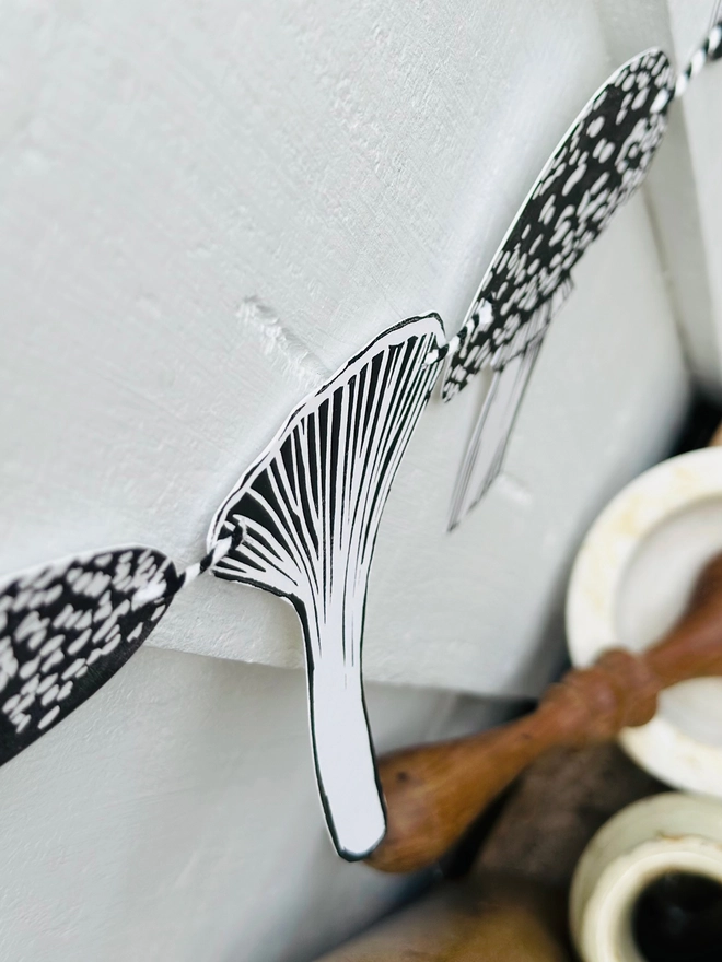 Enchanted Mushroom Garland Hand Printed Monochrome Bunting 
