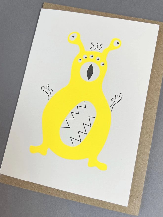 Letterpress printed neon yellow number eight card with envelope for chidren's birthday