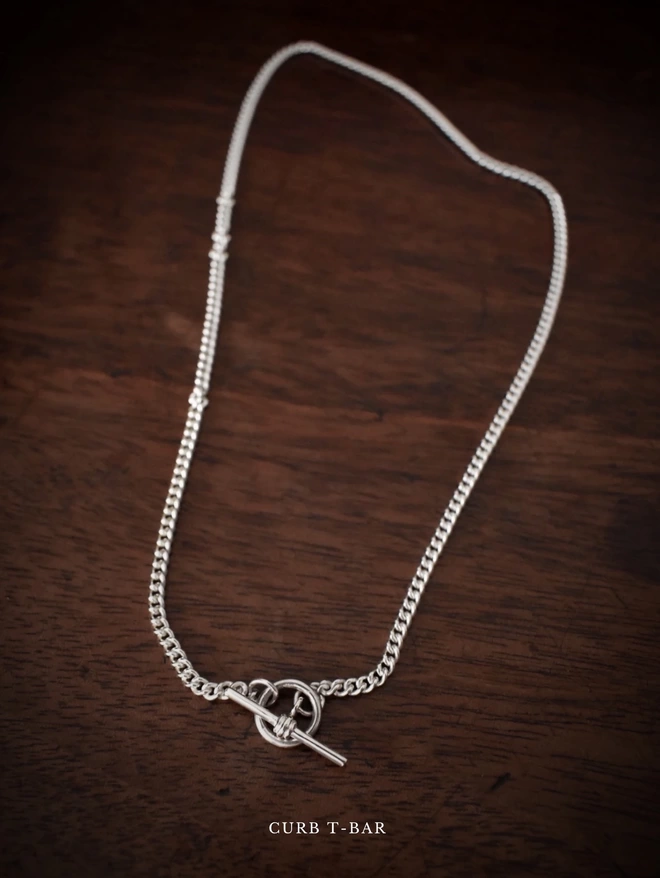 Sterling Silver Curb T-Bar Necklace Chain