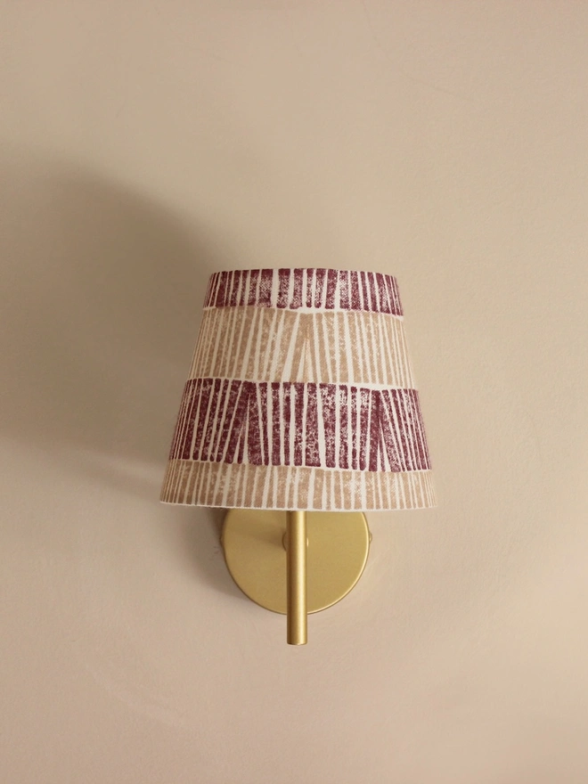 Bold stripe lampshade in pink and burgundy with vertical ruche pattern, empire lampshade handmade for modern interiors.