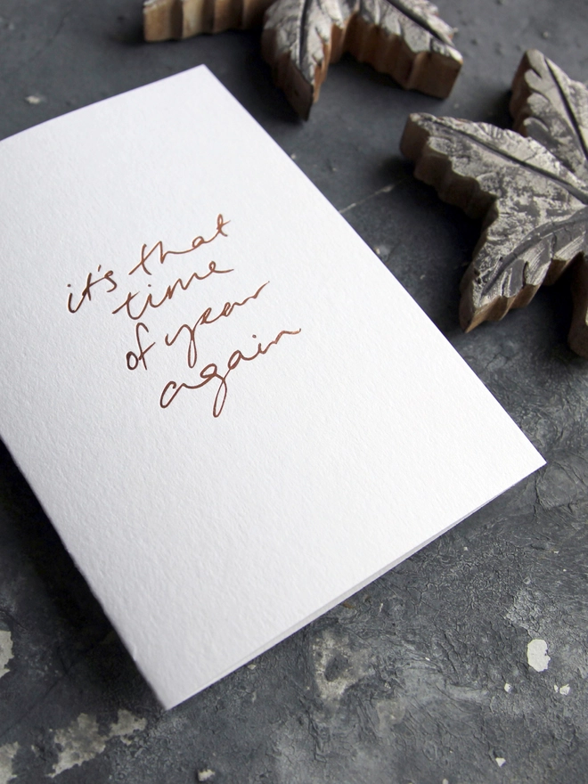 that time of year again white christmas card metallic script