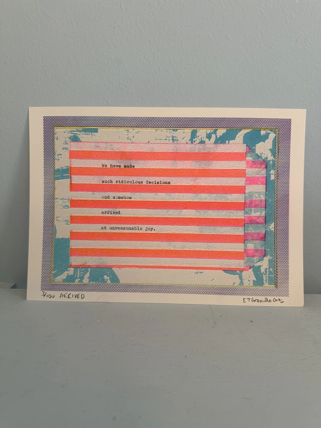 arrived pink and blue risograph art print