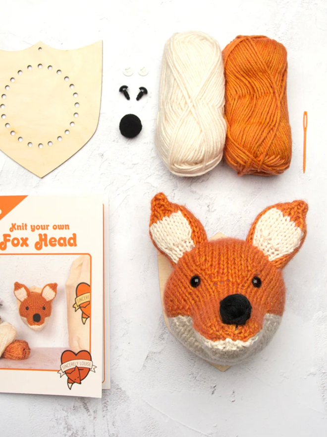 Fox Head Knit Kit. A mini fox head.
