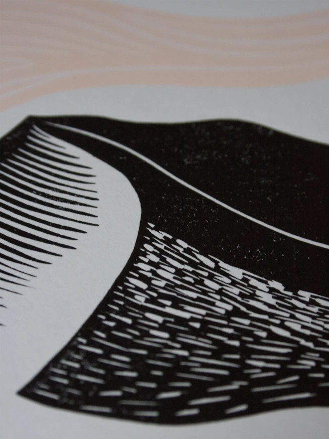 Linocut art print of a welsh mountain