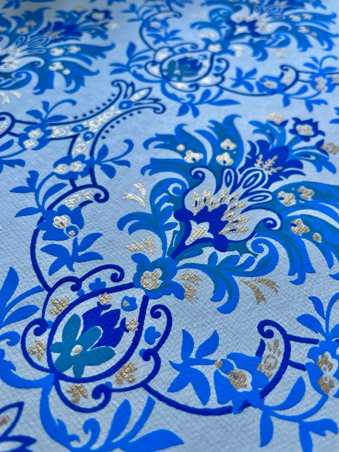 Hand Printed Blue Floral Chandelier Gift Wrap Sheets