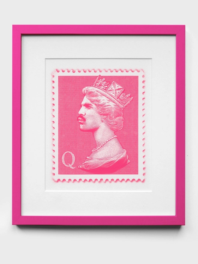 Pink Freddie Mercury Mini Stamp Art Print - Pink Frame