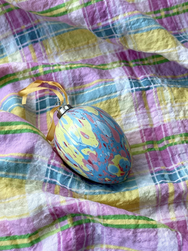 Hand-marbled ceramic hanging Easter egg