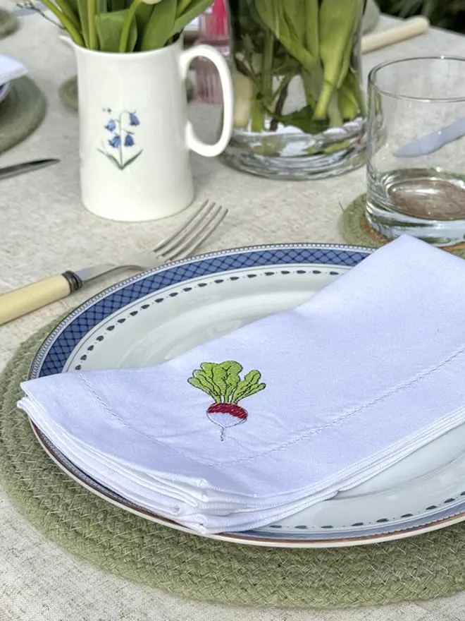 radish embroidered napkin