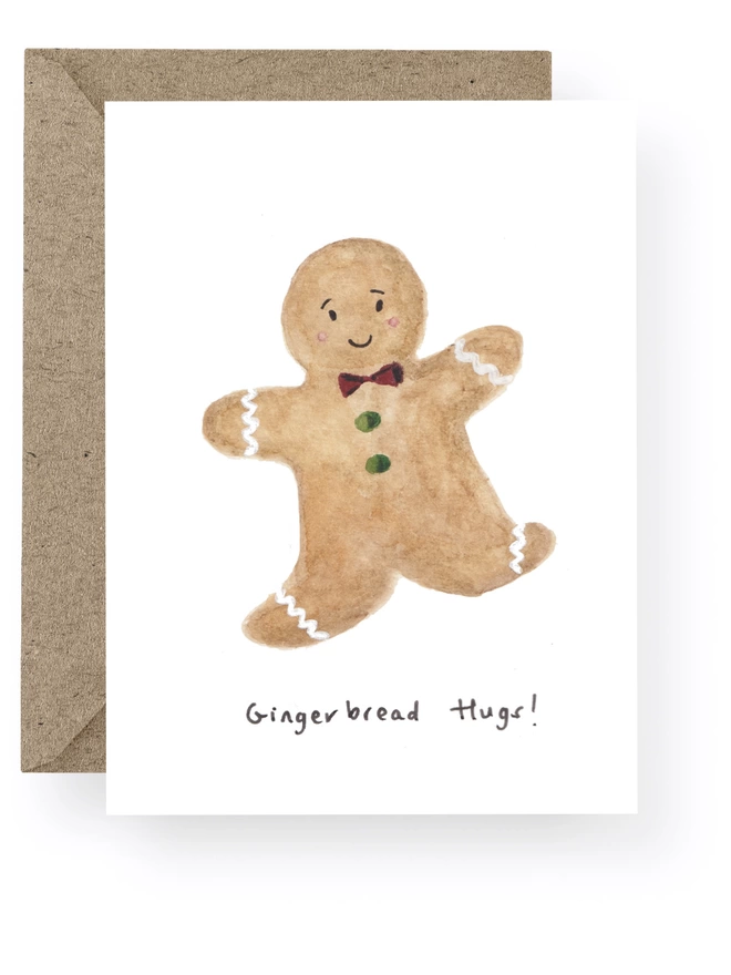 Close up of hand illustrated Gingerbread Hug Christmas Card