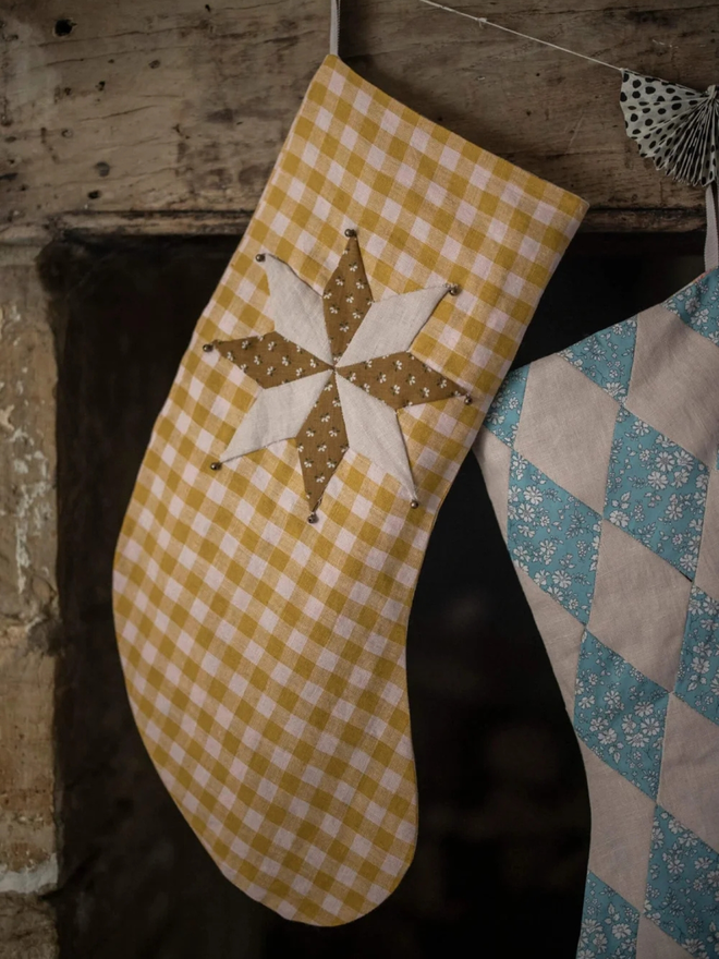 patchwork yellow christmas stocking