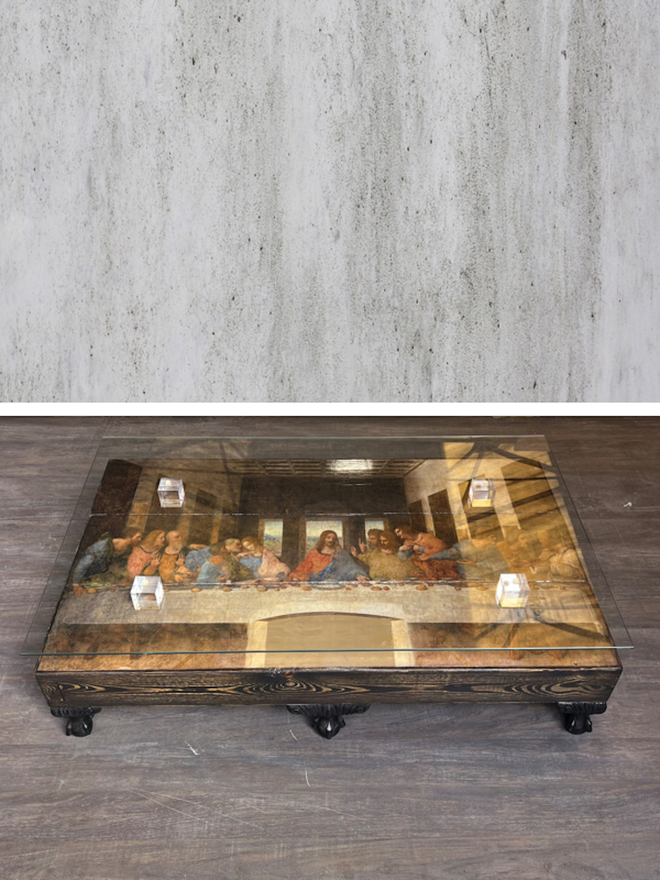 The last supper coffee table with glass top