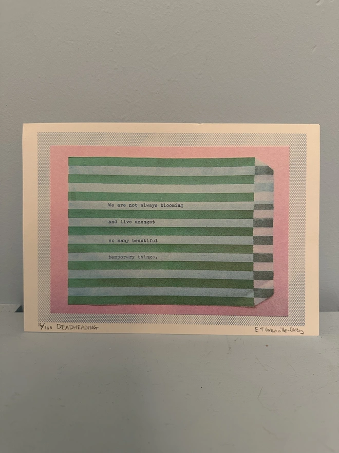 'Deadheading' A5 Risograph Wall Art Print