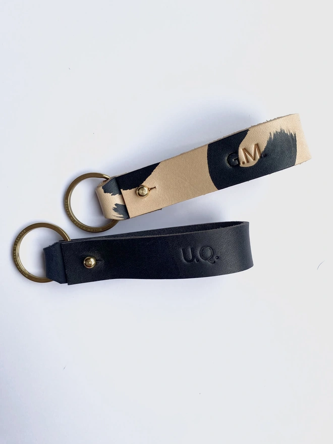 Personalised black leather keyring