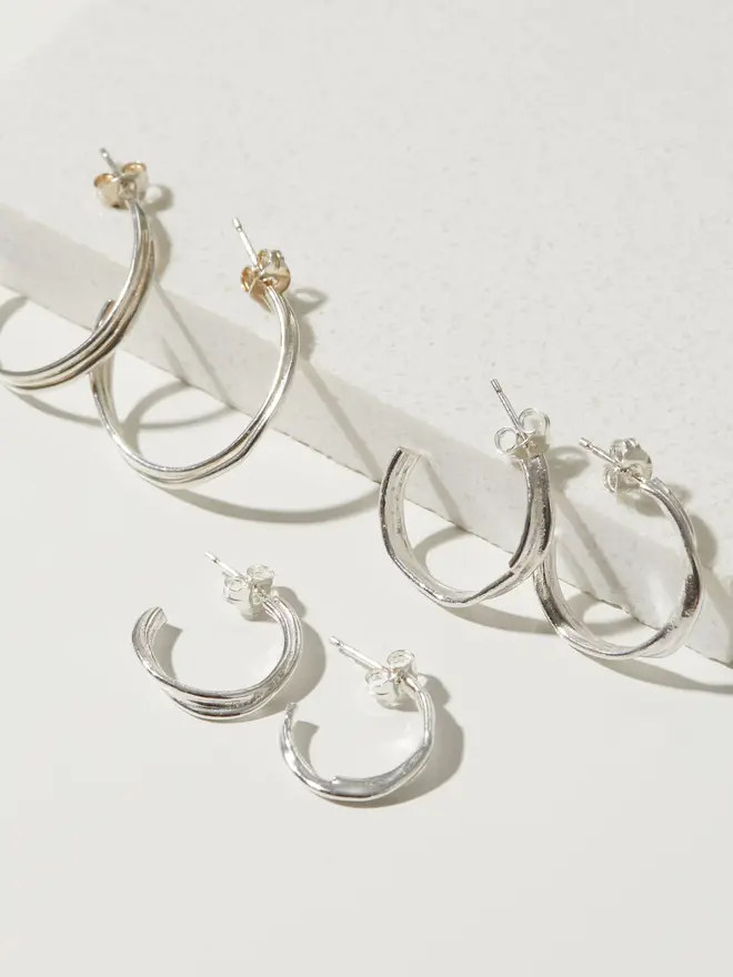 Silver Ripple Hoop Earrings