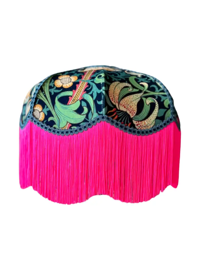 William Morris Golden Lily Fringed Lampshade (Galactic Ink)