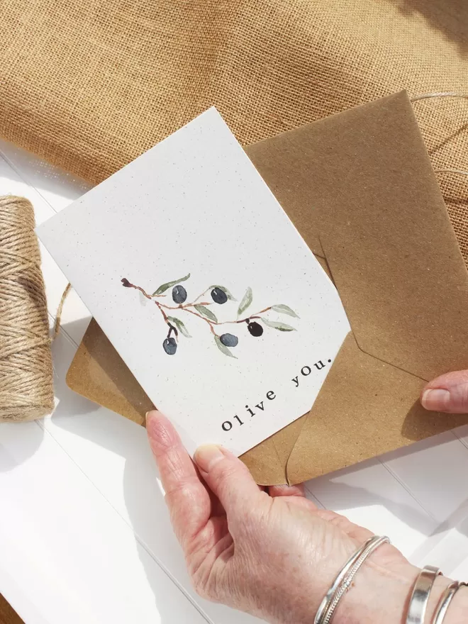 'Olive You' Card being opened