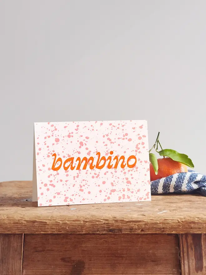 splatter-greeting-card-with-hot-foil-bambino-for-new-baby SP-BAMBINO-OR