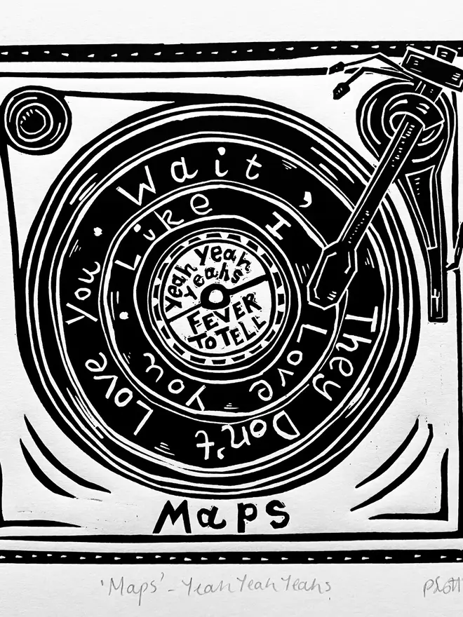yeah yeah yeahs maps lyric lino print