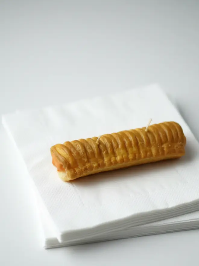 vegan sausage roll candle