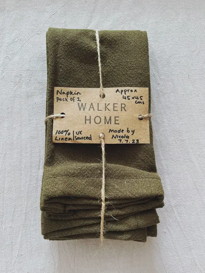 olive green linen napkin pair