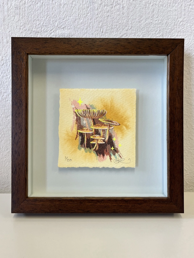 miniature mushroom screenprint art by Kath Leone limited edition gift