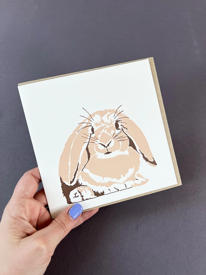 Rabbit card in a ladies hand to show scale