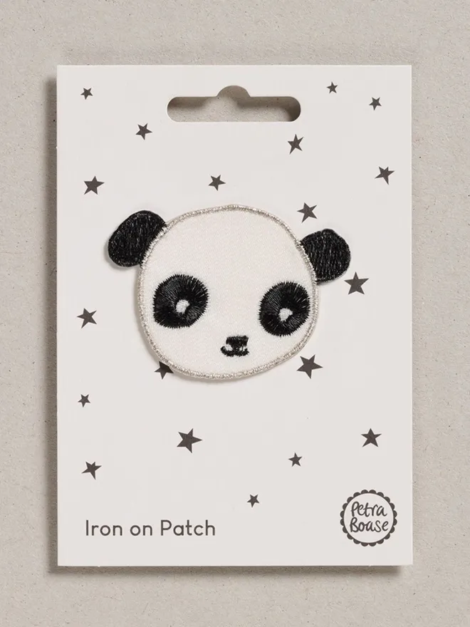 Panda embroidered iron on fabric patch