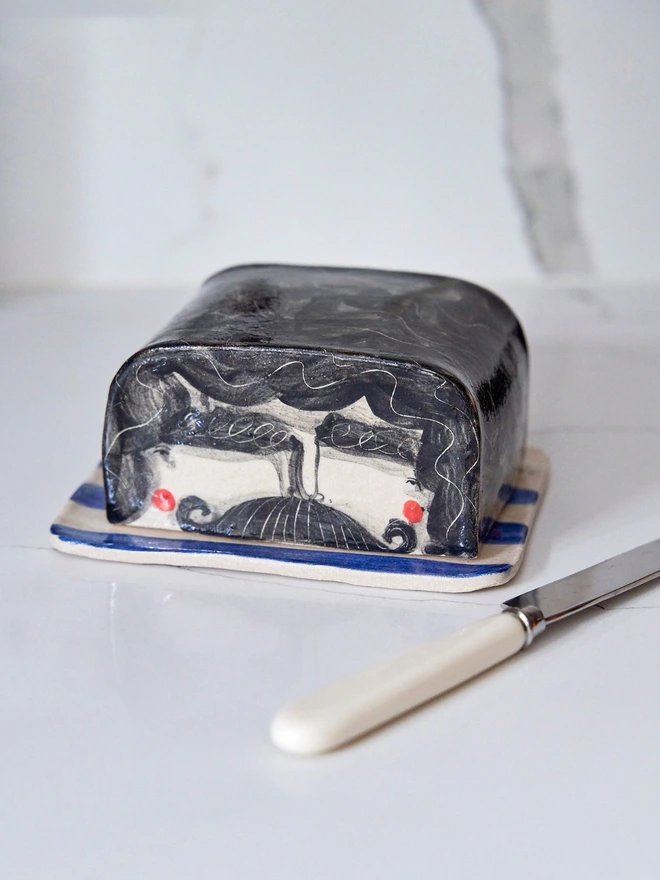 Hand painted ceramic butter dish