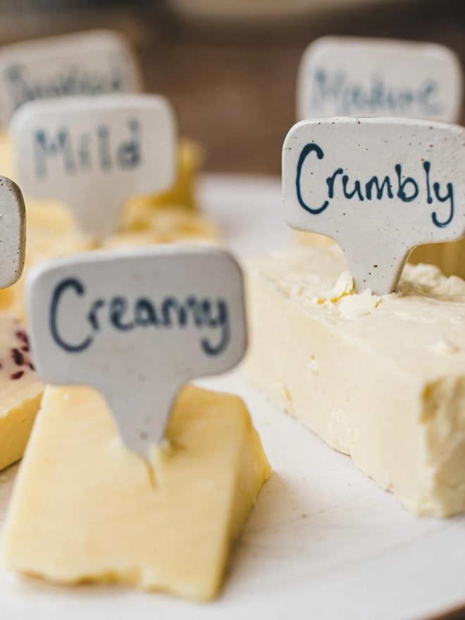 handmade ceramic cheese labels in cheese