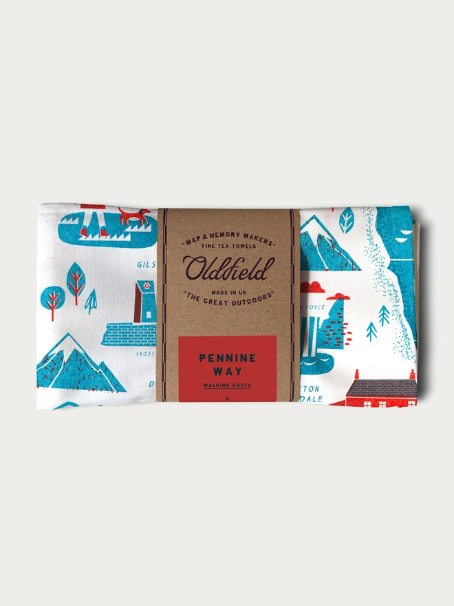 pennine way tea towel folded and packaged