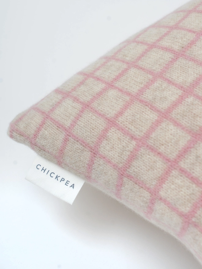 grid pink lambswool cushion