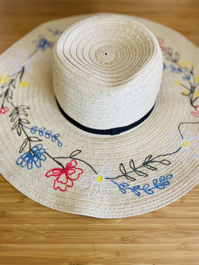 Embroidered Floral Sun Hat