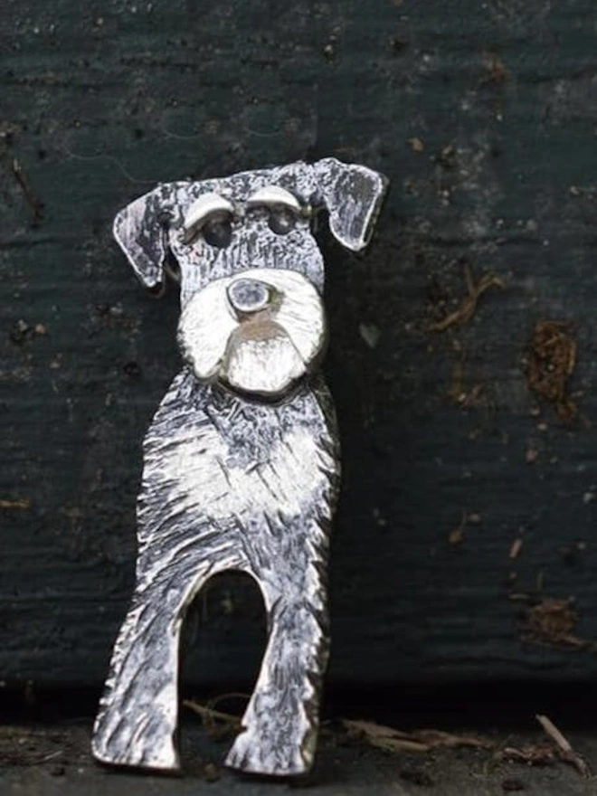 Silver Miniature Schnauzer Brooch