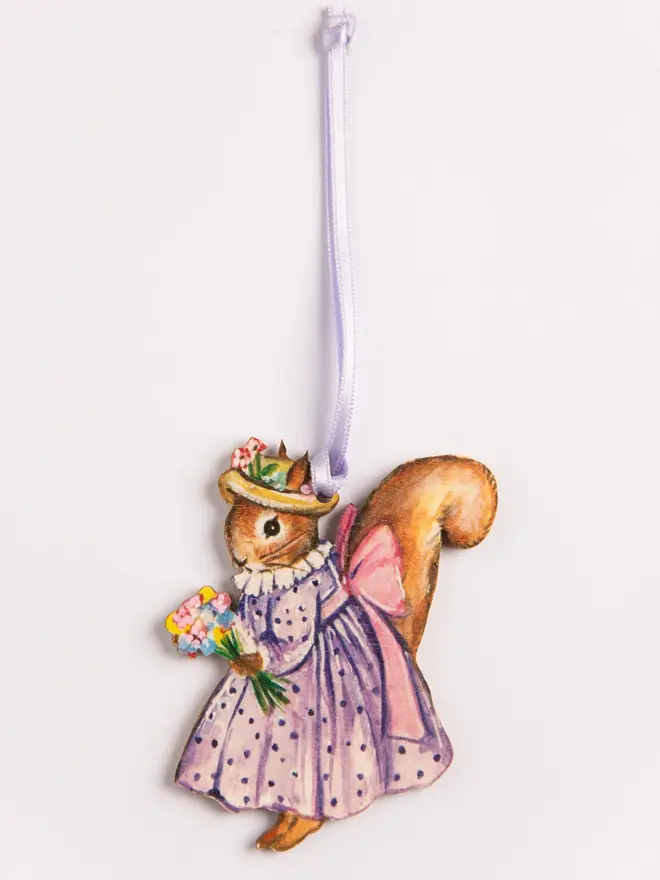 Spring Squirrel Hanging Wooden Decoration