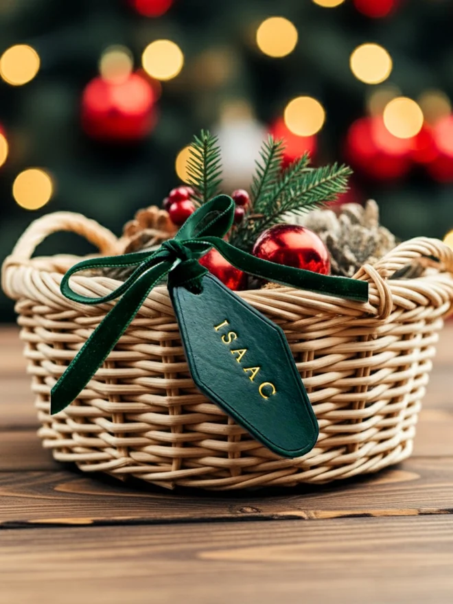 Isaac Green label for christmas eve basket.