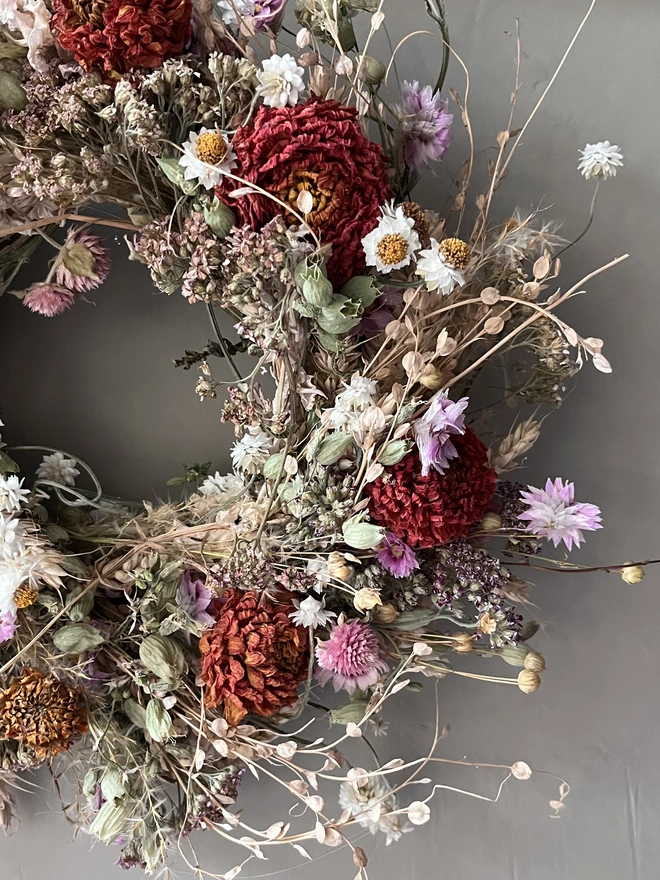 Autumnal cosy cottage dried flower wreath 