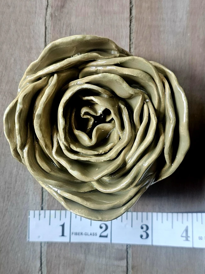 khaki sage olive green ceramic flower pottery art for wall sculpture handmade unique gift