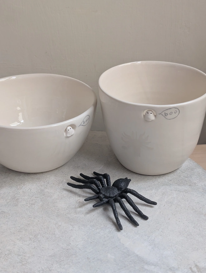 boo ghost Halloween cup and bowl in white ceramic for Halloween